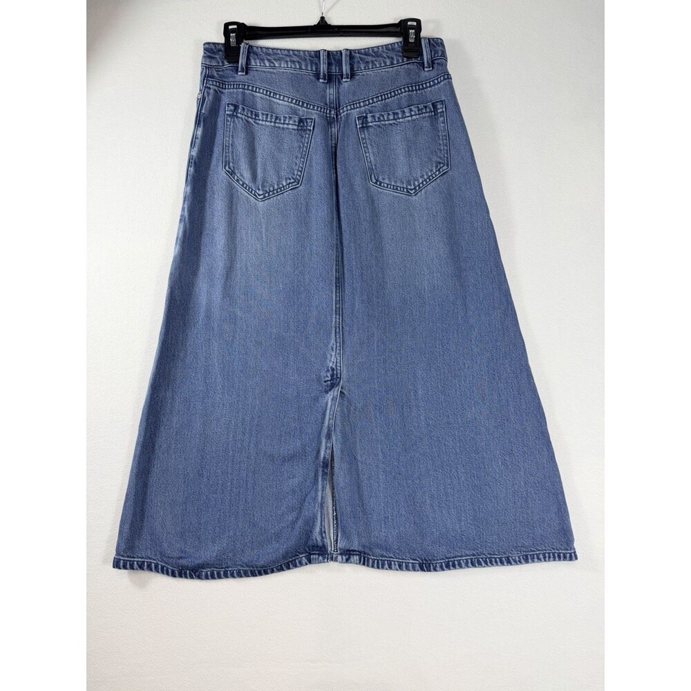 J.Jill Denim Skirt Women’s 4P Blue A-Line Midi Stretch Cotton Back Slit - Picture 3 of 11